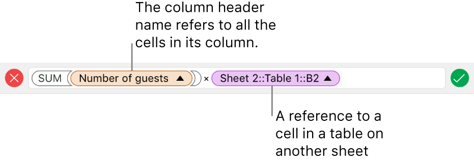 The Formula Editor showing a formula that refers to a column in one table and a cell in another table.