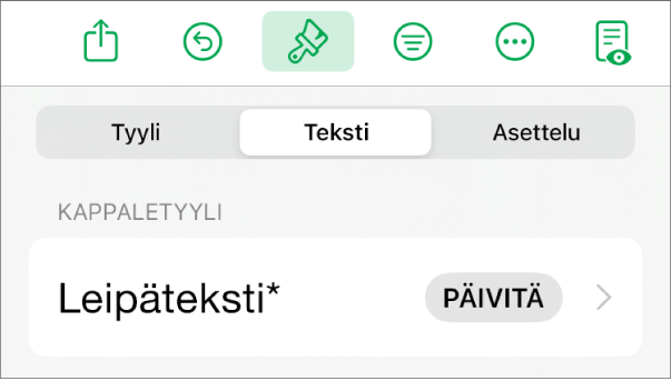 Kappaletyylin nimi, jonka vieressä on tähtimerkki ja oikealla puolella Päivitä-painike.