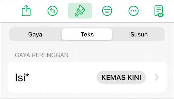 Gaya perenggan dengan asterisk di sebelahnya dan butang Kemas Kini di sebelah kanan.