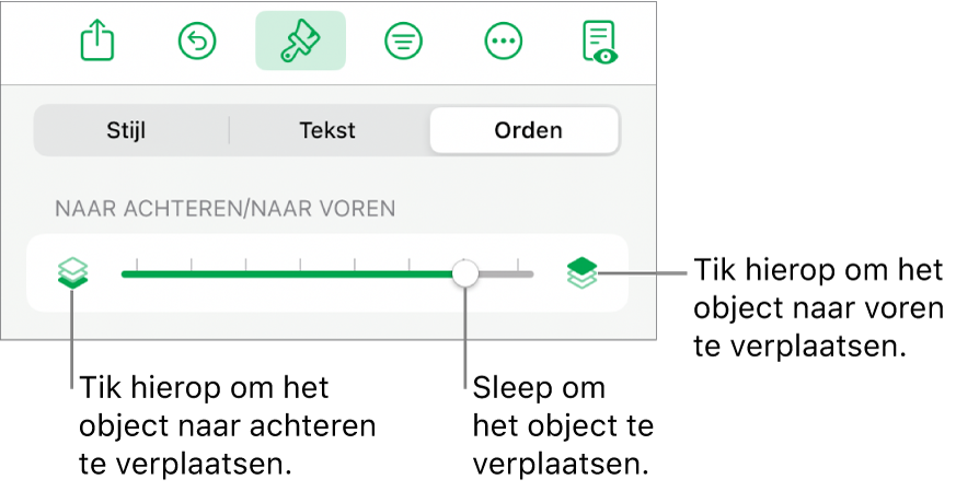 De achteruitknop, de vooruitknop en de schuifknop voor lagen.