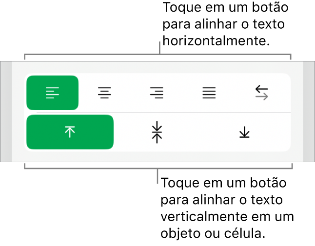 Botões de alinhamento horizontal e vertical de texto.