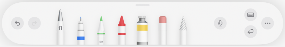 ถาด Apple Pencil ที่มีเครื่องมือเขียนข้อความถูกเลือกอยู่
