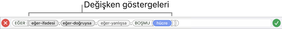 Değişken simgeleriyle bir işlevi gösteren Formül Düzenleyici.