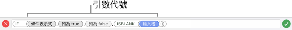 顯示帶有引數代號函數的公式編輯器。