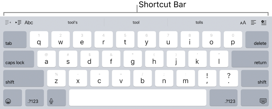 A keyboard with shortcut buttons in a row above the top row of keys.