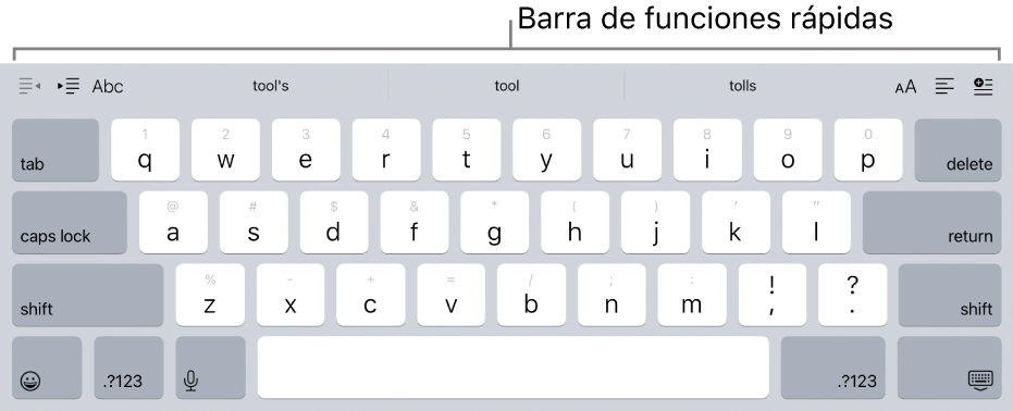 Un teclado con botones de funciones rápidas alineados sobre las teclas de la fila superior.