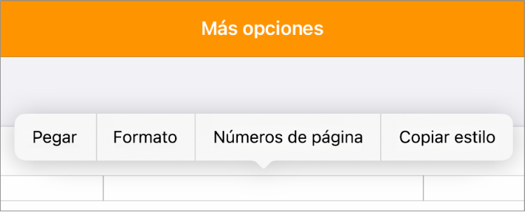 Tres campos de cabecera con el punto de inserción en el del centro y un menú desplegable que muestra “Números de página”.