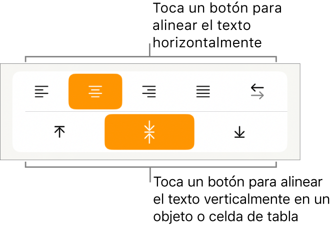 Botones de alineación horizontal y vertical para el texto.