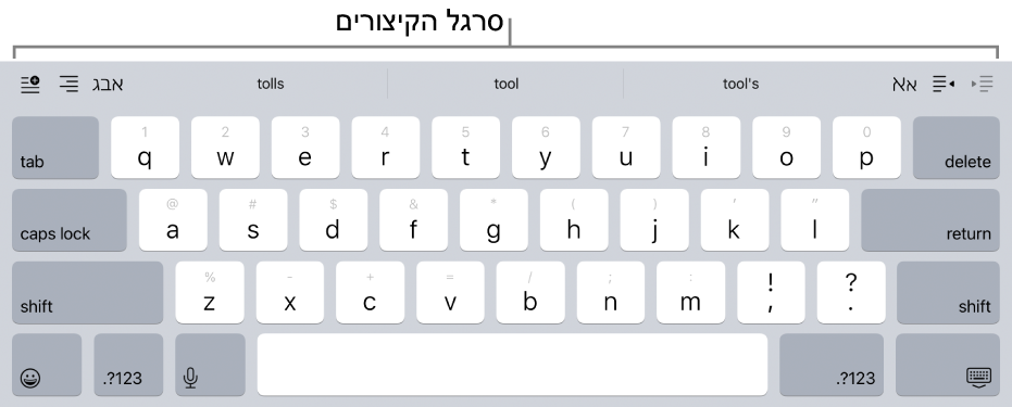 מקלדת עם כפתורי קיצור דרך בשורה שמעל השורה העליונה של המקשים.