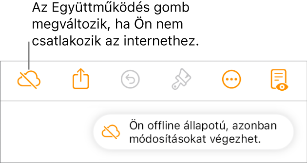 Figyelmeztetés a képernyőn: „Offline módban van, de folytathatja a szerkesztést”.