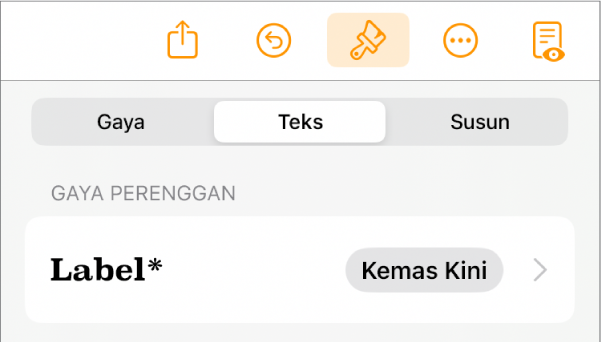 Gaya perenggan Isi dengan asterisk bersebelahannya dan butang Kemas Kini di sebelah kanan.