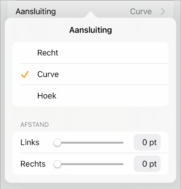 De aansluitingsregelaars waarbij 'Curve' is geselecteerd.