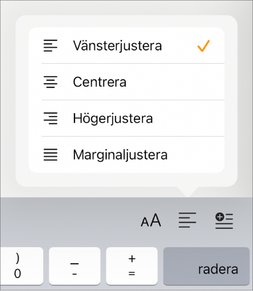 Formatfältet med reglage för textindrag och styckejustering.