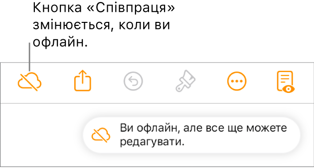 Попередження на екрані «Ви офлайн, утім ви досі можете редагувати».