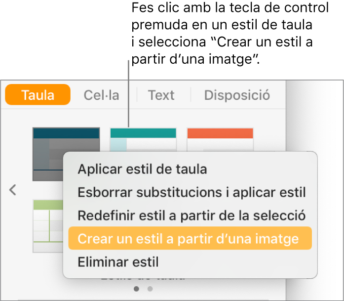 El menú de dreceres “Estil de taula”.