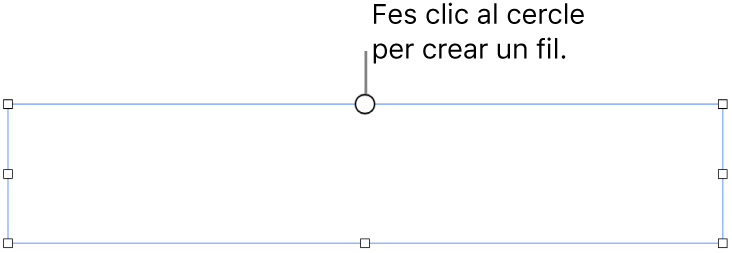 Quadre de text buit amb un cercle blanc a la part superior i marcadors per canviar‑ne la mida als angles, als laterals i a la part inferior.