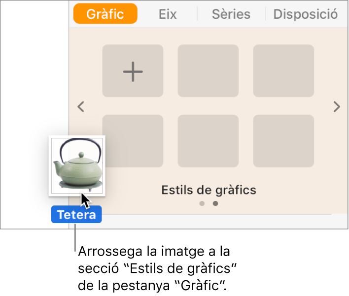 Acció d’arrossegar una imatge a la secció d’estils de gràfic de la barra lateral per crear un nou estil.