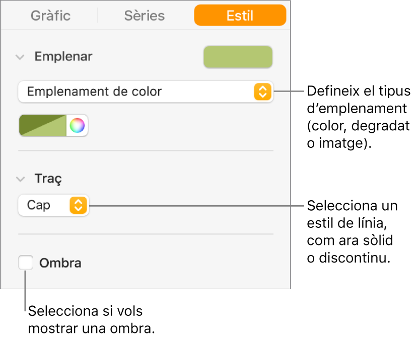 Controls per canviar l’aspecte d’una sèrie de dades.