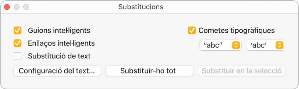 La finestra Substitucions.