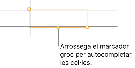 Una cel·la seleccionada amb un marcador groc que pots arrossegar per autocompletar cel·les.