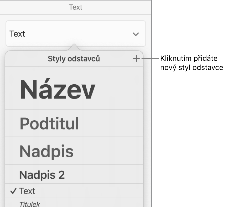 Nabídka Styly odstavců s popiskem tlačítka Nový styl.