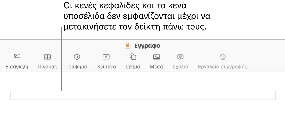 Τρία πεδία κεφαλίδας πάνω από τον τίτλο ενός εγγράφου.