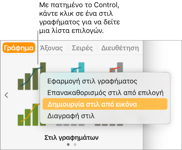 Το μενού συντόμευσης στιλ γραφήματος.