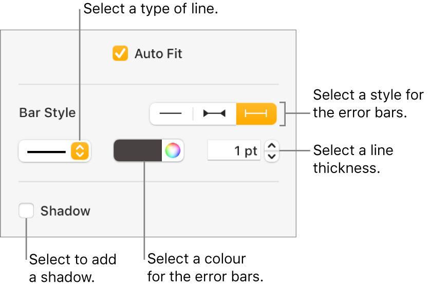 The controls for styling Error Bars.