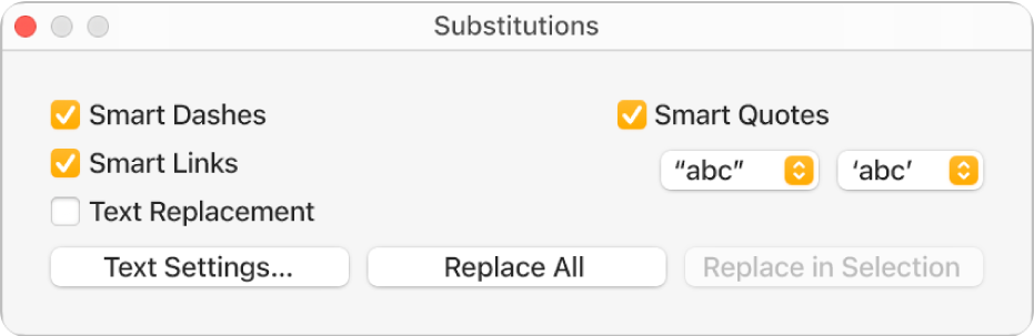 The Substitutions window.