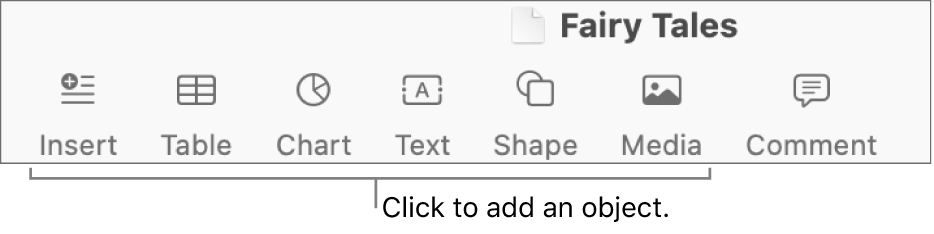 The Pages toolbar with Insert, Table, Chart, Text, Shape, and Media buttons.