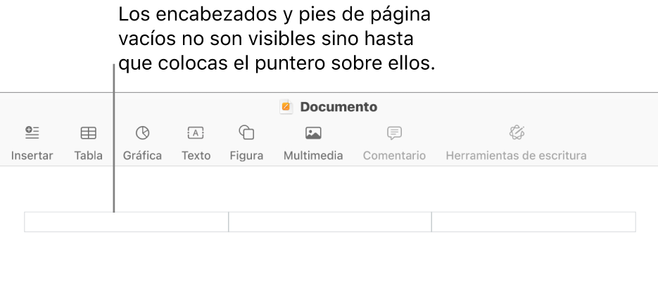 Tres campos de encabezado sobre el título de un documento.