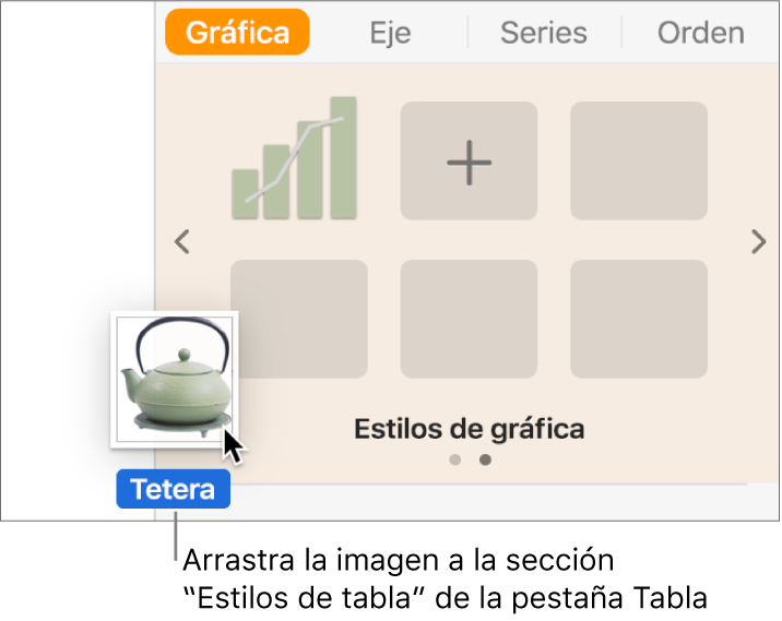 Se arrastra una imagen hasta el panel de estilos de tabla para crear un nuevo estilo.