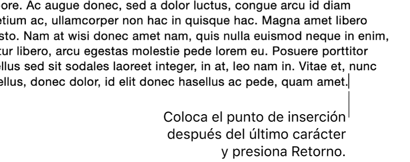 El punto de inserción situado después del punto en la última frase de un párrafo.