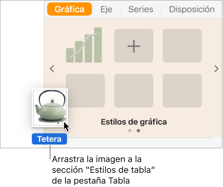 Arrastrar una imagen hasta el panel de estilos de tabla para crear un nuevo estilo.