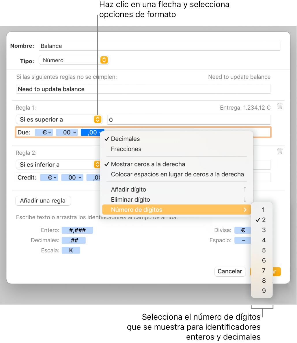 La ventana de formato de celda personalizado con controles para seleccionar opciones de formato personalizadas.