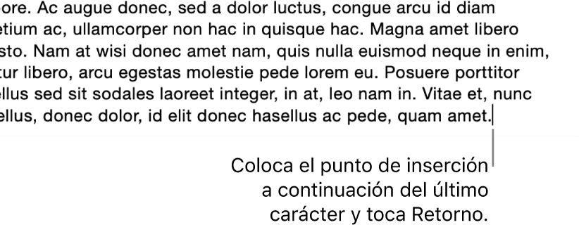 El punto de inserción colocado después del punto de la última frase de un párrafo.