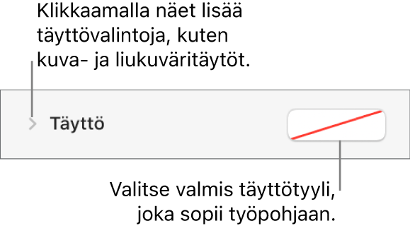 Täyttövärin valinnan säätimet.