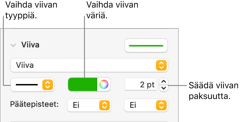 Viivasäätimet päätepisteiden, paksuuden ja värin asettamiseen.