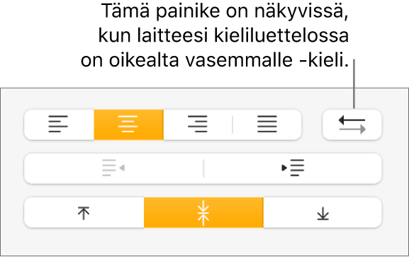 Kappaleen suunta -painike kappaleen kohdistuspainikkeiden vieressä.