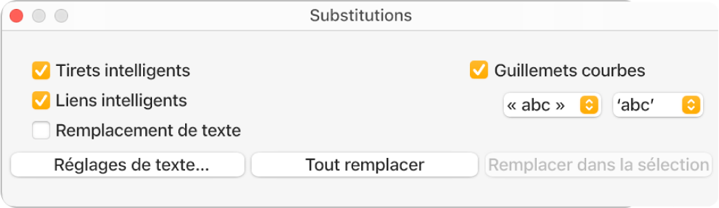 La fenêtre Substitutions.