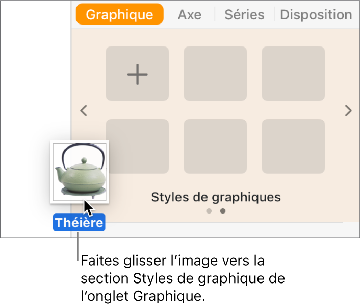 Opération consistant à faire glisser une image vers la section Styles de graphiques de la barre latérale afin de créer un nouveau style.