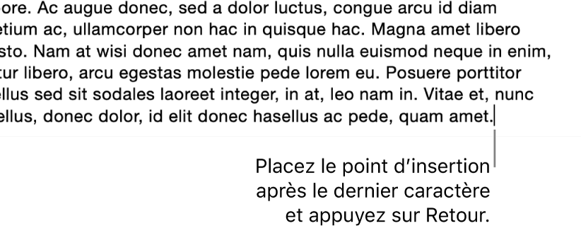 Le point d’insertion placé après le point dans la dernière phrase d’un paragraphe.