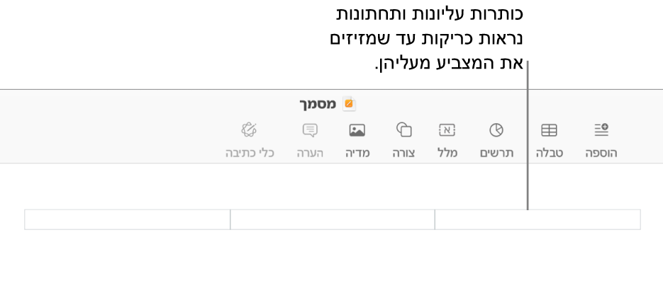 שלושה שדות כותרת עליונה מעל הכותרת של המסמך.