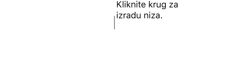 Prazni tekstualni okvir s bijelim krugom na vrhu i hvatišta za promjenu veličine na kutovima, stranama i dnu.