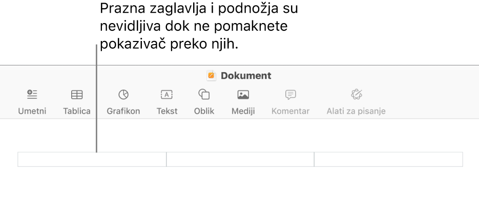 Tri polja zaglavlja poviše naslova dokumenta.