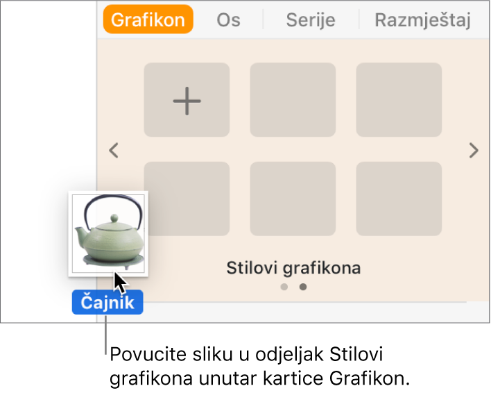 Povlačenje slike u dio sa stilovima grafikona rubnog stupca kako biste izradili novi stil.