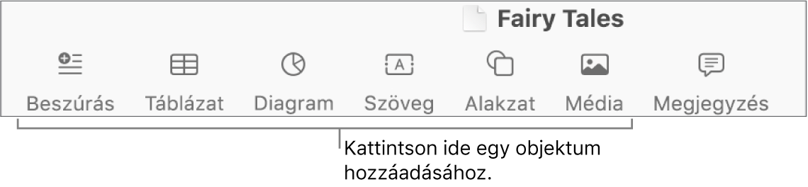 Eszközsor táblázatok, diagramok, szövegek, alakzatok és médiatartalmak hozzáadására szolgáló gombokkal.