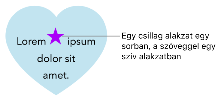 Egy csillag alakzat beágyazva jelenik meg a szív alakzatban található szövegben.