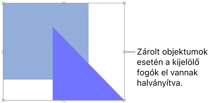 Zárolt objektumok elhalványított kijelölőfogantyúkkal.