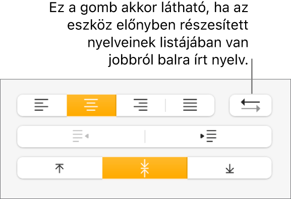 A bekezdésirány gombja a bekezdésigazítási gombok mellett.